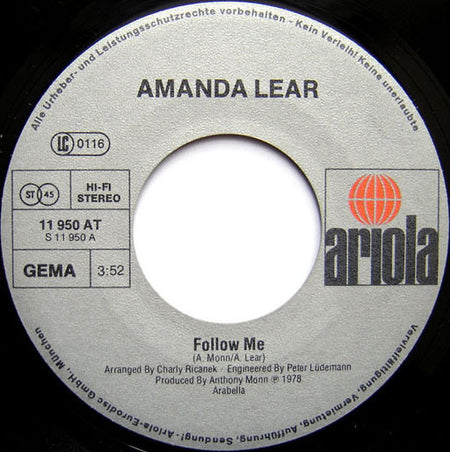 Amanda Lear : Follow Me (7", Single, Son)