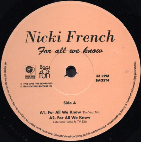 Nicki French : For All We Know (12")