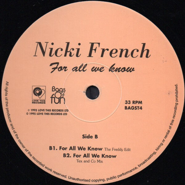 Nicki French : For All We Know (12")