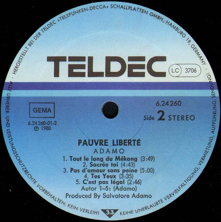 Adamo : Pauvre Liberté... (LP, Album)