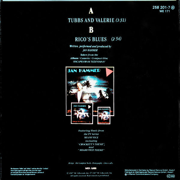 Jan Hammer : Tubbs And Valerie (7", Single)
