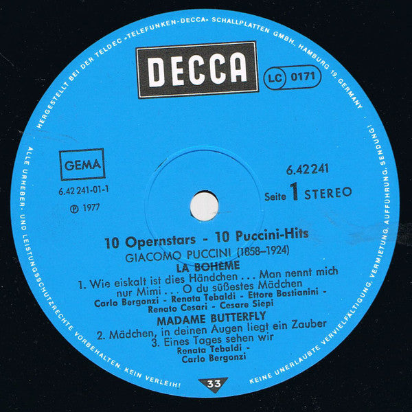 Various : 10 Opern-Stars - 10 Puccini-Hits (LP, Comp)