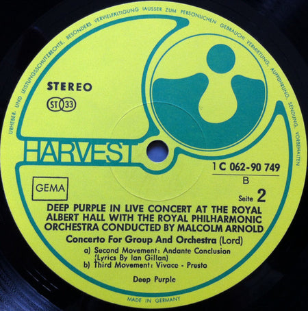 Deep Purple, Royal Philharmonic Orchestra, Malcolm Arnold : Concerto For Group And Orchestra (LP, Album)