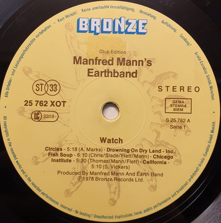 Manfred Mann's Earth Band : Watch (LP, Album, Club, RE)