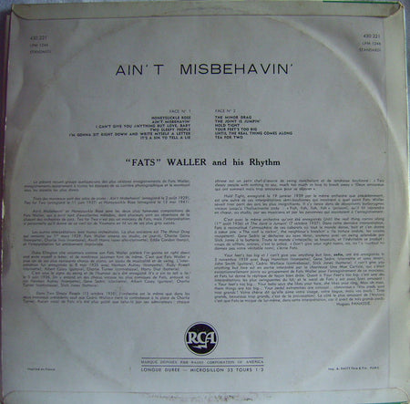 Fats Waller & His Rhythm : Ain't Misbehavin' (LP, Comp, Mono)