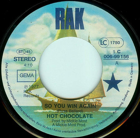Hot Chocolate : So You Win Again (7", Single)