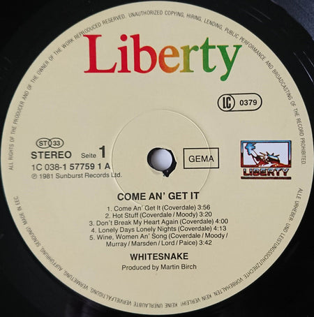Whitesnake : Come An' Get It (LP, Album, RE)