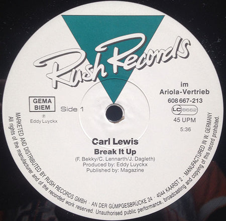 Carl Lewis : Break It Up (12", Maxi)