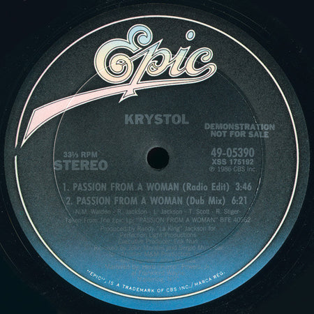 Krystol : Passion From A Woman (12", Single, Promo)