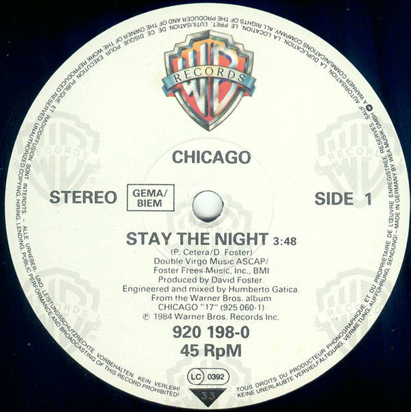 Chicago (2) : Stay The Night (12", Maxi)