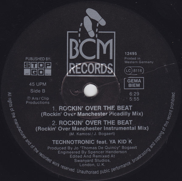 Technotronic Featuring Ya Kid K : Rockin' Over The Beat (12", Maxi)