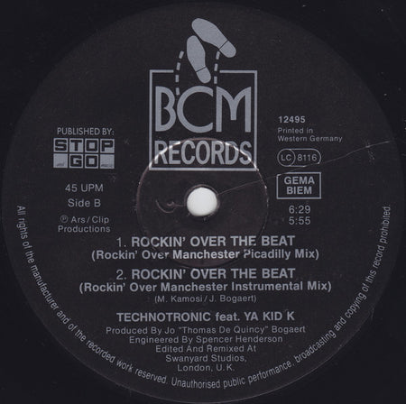 Technotronic Featuring Ya Kid K : Rockin' Over The Beat (12", Maxi)