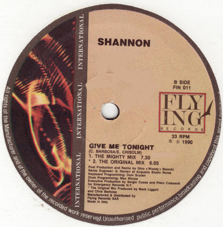 Shannon : Give Me Tonight (12")