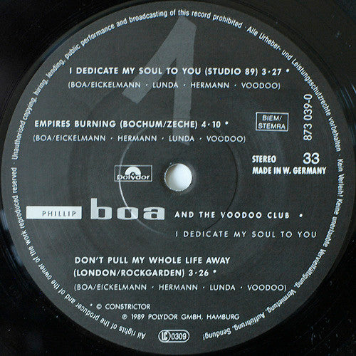 Phillip Boa & The Voodooclub : I Dedicate My Soul To You (& Live "Best Of 1987 - Bootleg-Walkman-Recordings") (10", Ltd)