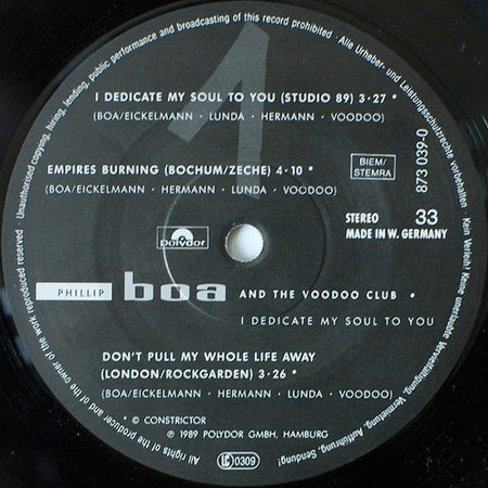 Phillip Boa & The Voodooclub : I Dedicate My Soul To You (& Live "Best Of 1987 - Bootleg-Walkman-Recordings") (10", Ltd)