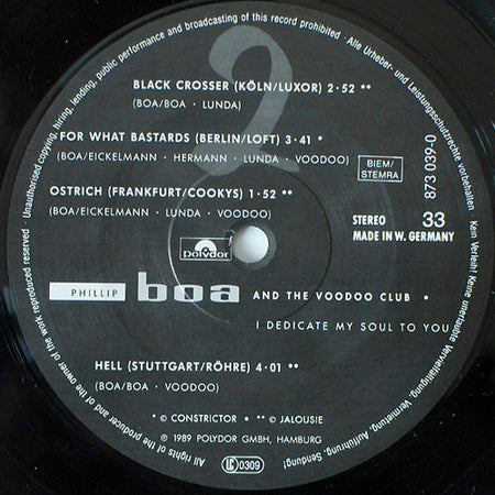 Phillip Boa & The Voodooclub : I Dedicate My Soul To You (& Live "Best Of 1987 - Bootleg-Walkman-Recordings") (10", Ltd)