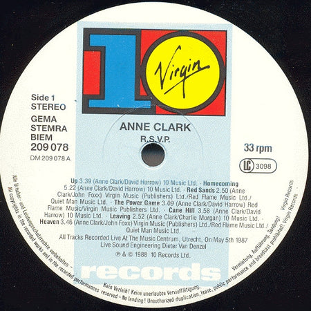 Anne Clark : R.S.V.P. (LP, Album)