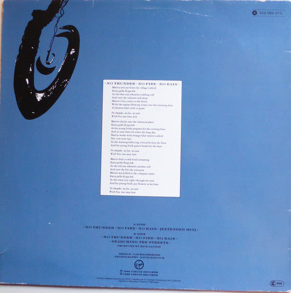 Tim Finn : No Thunder, No Fire, No Rain (Extended Mix) (12")