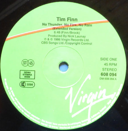 Tim Finn : No Thunder, No Fire, No Rain (Extended Mix) (12")