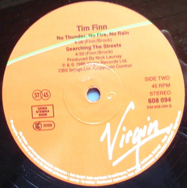 Tim Finn : No Thunder, No Fire, No Rain (Extended Mix) (12")