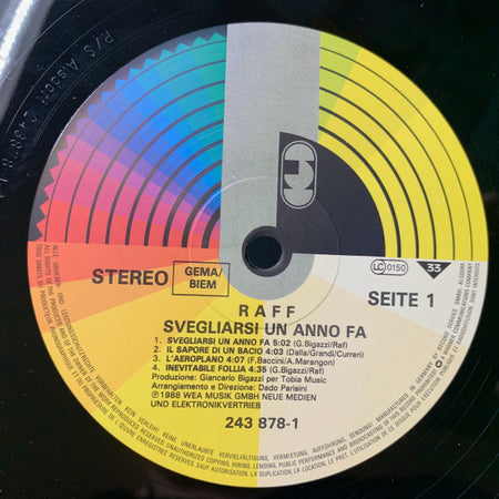 Raf (5) : Svegliarsi Un Anno Fa (LP, Album)
