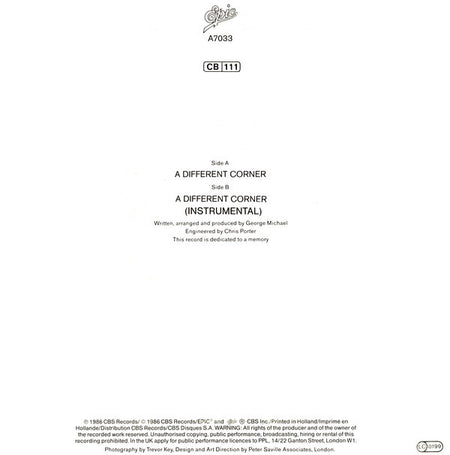 George Michael : A Different Corner (7", Single)