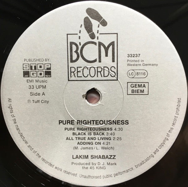Lakim Shabazz : Pure Righteousness (LP, Album)