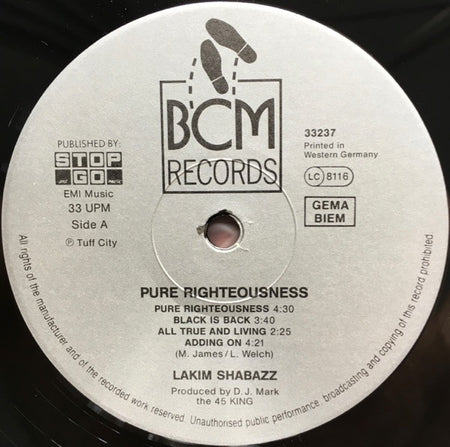 Lakim Shabazz : Pure Righteousness (LP, Album)
