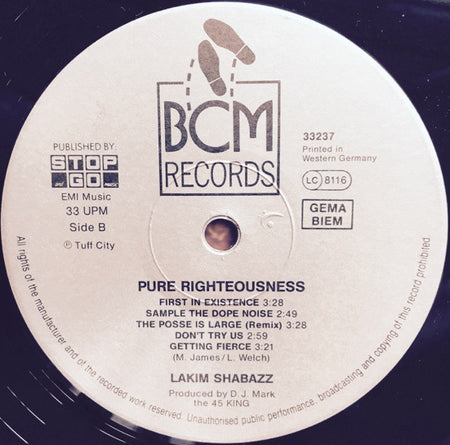 Lakim Shabazz : Pure Righteousness (LP, Album)