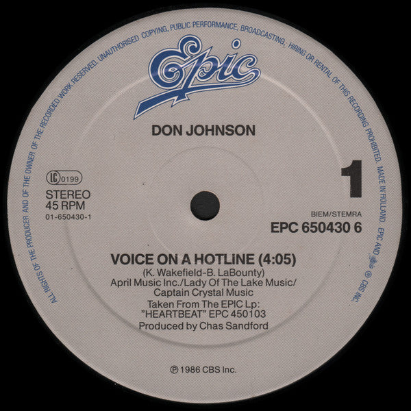 Don Johnson : Voice On A Hotline (12", Maxi)