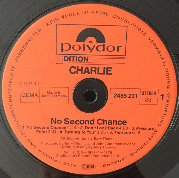 Charlie (5) : No Second Chance (LP, Album, RE)