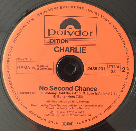 Charlie (5) : No Second Chance (LP, Album, RE)