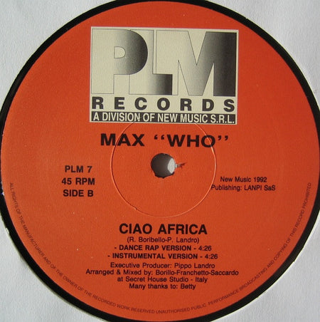 Max Who : Ciao Africa (12")
