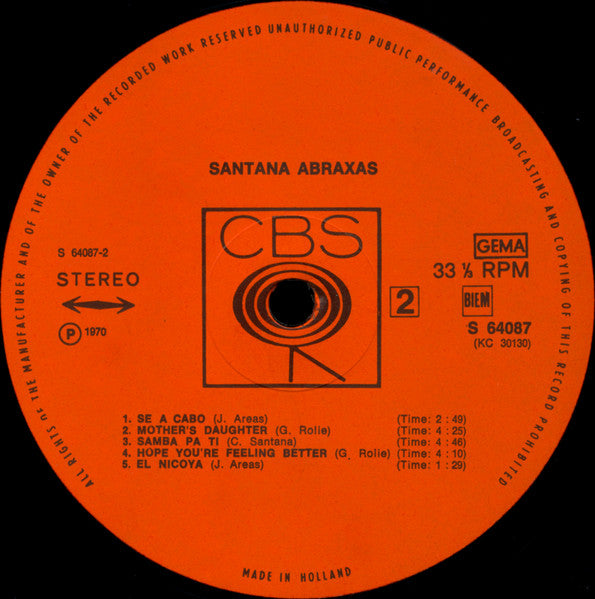 Santana : Abraxas (LP, Album, Gat)