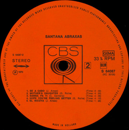 Santana : Abraxas (LP, Album, Gat)