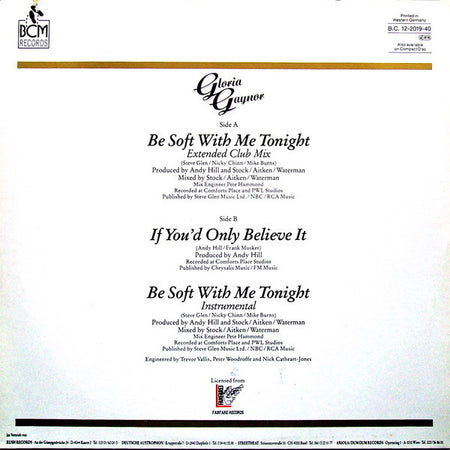 Gloria Gaynor : Be Soft With Me Tonight (12")