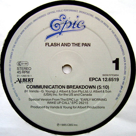 Flash & The Pan : Communication Breakdown (Remix) (12", Maxi)