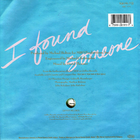 Cher : I Found Someone (7", Single)
