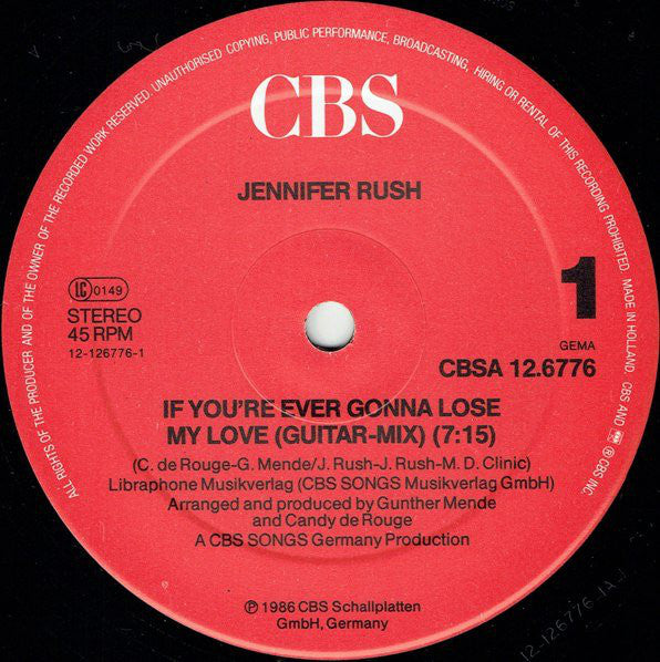 Jennifer Rush : If You're Ever Gonna Lose My Love (Guitar-Mix) (12", Maxi)