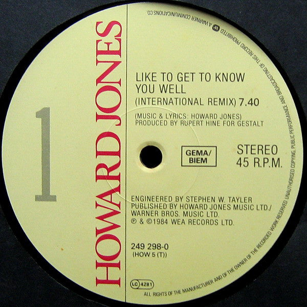 Howard Jones : Like To Get To Know You Well (12", Maxi)