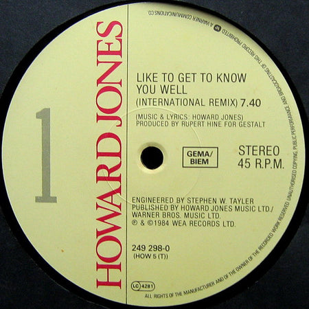 Howard Jones : Like To Get To Know You Well (12", Maxi)