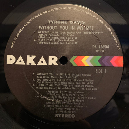 Tyrone Davis : Without You In My Life (LP, Album)