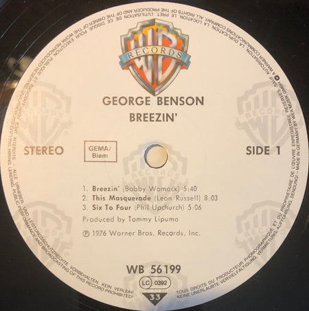 George Benson : Breezin' (LP, Album, RE)