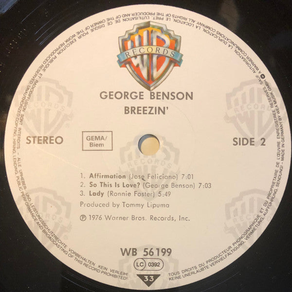 George Benson : Breezin' (LP, Album, RE)