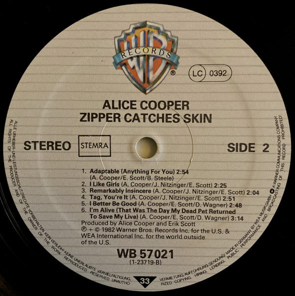 Alice Cooper (2) : Zipper Catches Skin (LP, Album)