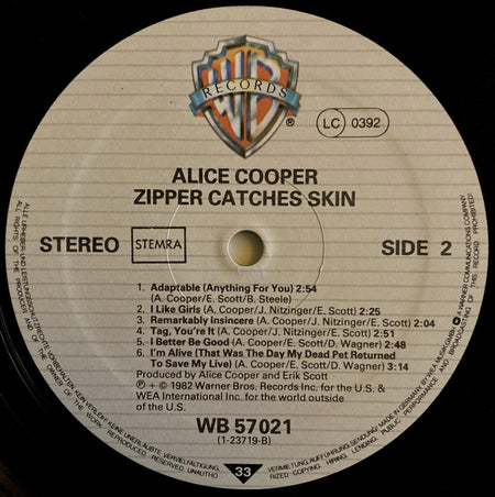 Alice Cooper (2) : Zipper Catches Skin (LP, Album)