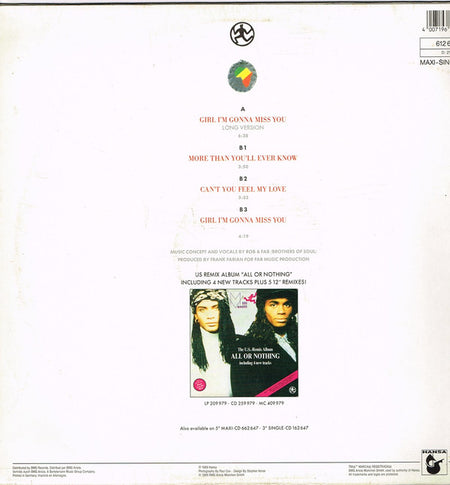 Milli Vanilli : Girl I'm Gonna Miss You (12", Maxi)