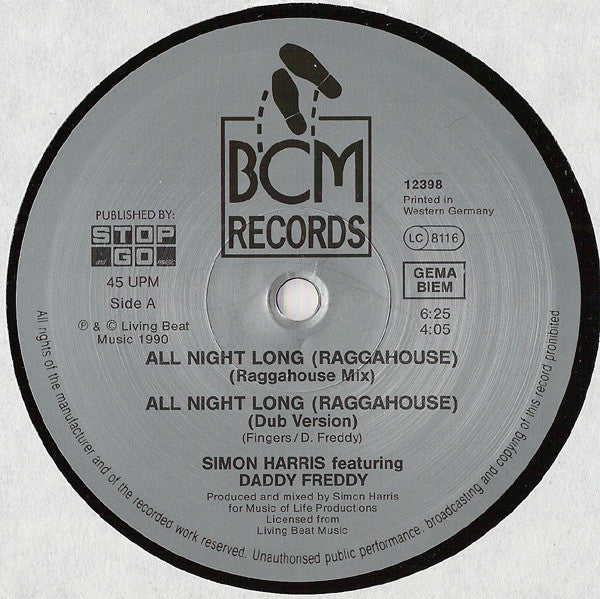 Simon Harris Starring Daddy Freddy : Ragga House (All Night Long) (12")