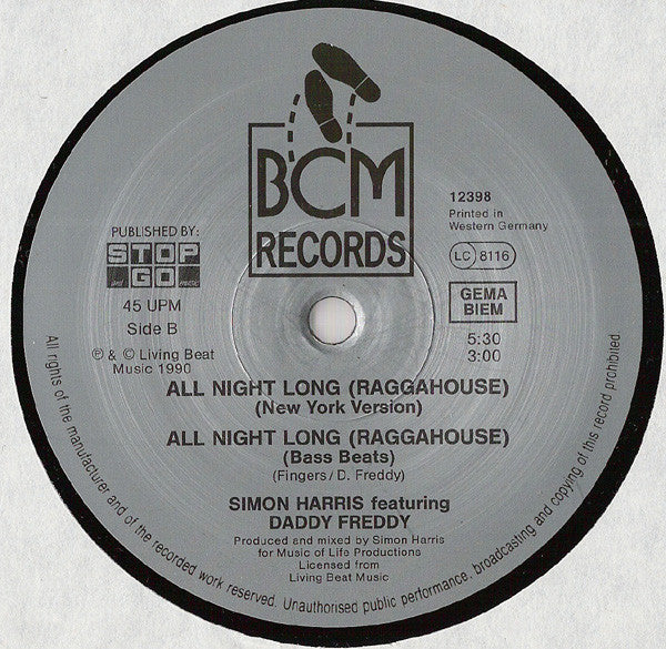 Simon Harris Starring Daddy Freddy : Ragga House (All Night Long) (12")