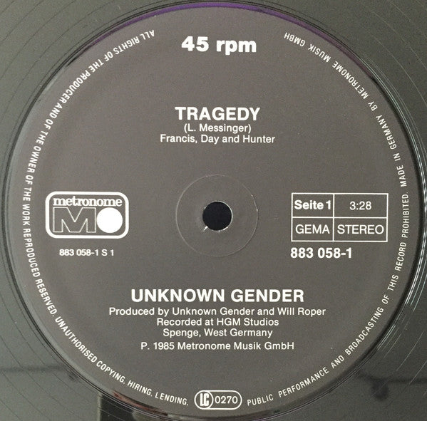 Unknown Gender : Tragedy (12", Maxi)